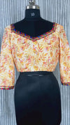 Crepe Silk Stitched Blouse Peach Color Floral Print - IndieHaat