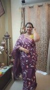 Bold Silk Linen Embroidered Purple Saree