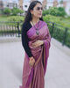 IndieHaat | Katan Silk Purple Saree Jaquard Weaving Running Blouse