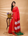 ILKAL Handloom Cotton Silk Saree Red Color with running blouse - IndieHaat