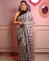 Indiehaat | Mul Cotton Printed Saree Black & White