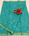 Indiehaat | Pure Cotton Kota Doria Green Embroidery Saree