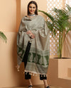 Indiehaat | Katan Silk Blockprint Dupatta Green