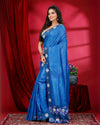 Indiehaat | Silkmark Certified Pure Tussar Blue Cutwork Saree