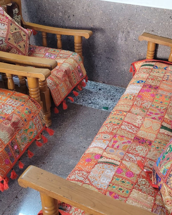 Indiehaat|Kambadiya Orange Sofa Throw & Cushion Cover|Elegant DÃƒÂ©cor