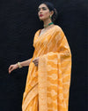 Indiehaat | Banarasi Silk Chikankari Weaving Yellow Saree