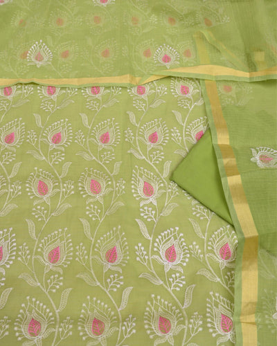 Indiehaat|Kota Doria Embroidered Green Suits(Top+Bottom+Dupatta)