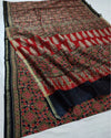 Indiehaat | Chanderi Silk Ajrakh Print Saree Red