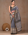 Indiehaat | Maheshwari Silk Saree Multi Color Bagru Handblock Printed with Running Blouse (Silk by Silk)