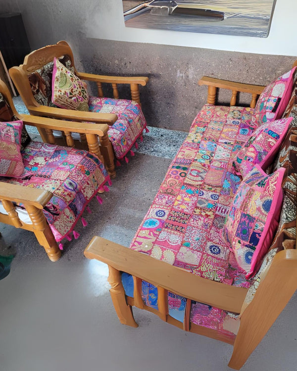 Indiehaat|Kambadiya Pink Sofa Throw & Cushion Cover|Elegant DÃƒÂ©cor