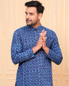 Indiehaat | Royal Reflection BlockPrinted Cotton Kurta Pyjama Dark Blue