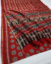 Indiehaat | Chanderi Silk Ajrakh Print Saree Red