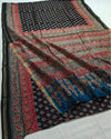 Indiehaat | Chanderi Silk Ajrakh Print Saree Black