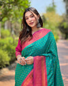 Indiehaat|Paithani Silk Zari Woven Contrast Green & Pink Saree