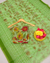 Moss Green Kota Doria Kalamkari Saree|Blouse Piece|Indiehaat