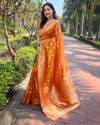 Indiehaat | Organza Floral Dual Zari Woven Orange Saree