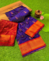 Indiehaat | Paithani Silk Meenakari Buti Embroidery Saree Violet
