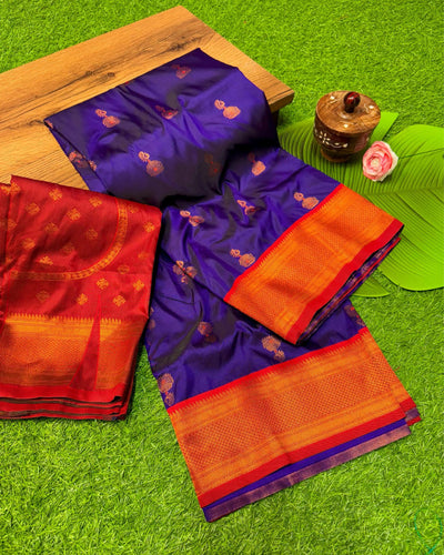 Indiehaat | Paithani Silk Meenakari Buti Embroidery Saree Violet
