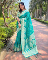 Indiehaat | Organza Floral Rainbow Zari Woven Green Saree