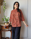 Indiehaat | Kanchi Cotton Peplum Tops Earthy Maroon BlockPrinted