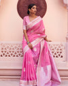 Indiehaat | Silk Linen Banarasi Brocade Pink Saree