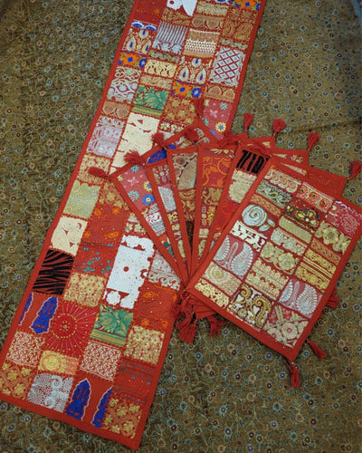 Indiehaat|Kambadiya Fiery Red Runner & Mats Set|Unique DÃƒÂ©cor