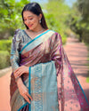 Indiehaat | Kanchipuram Tissue Silk Zari Woven Wine Saree