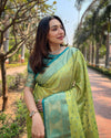 Indiehaat | Kanchipuram Tissue Silk Zari Woven Green Saree