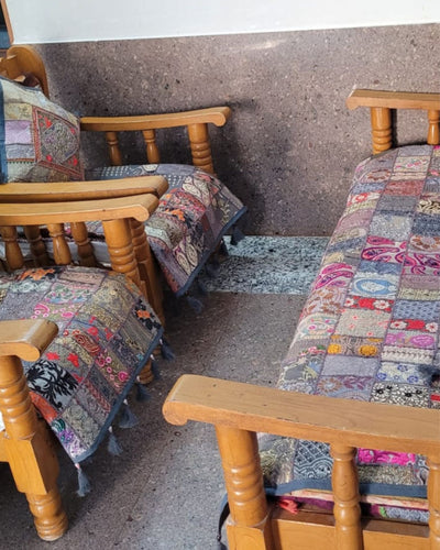 Indiehaat|Kambadiya Blue Sofa Throw & Cushion Cover|Elegant DÃƒÂ©cor