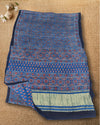 Indiehaat | Ajrakh Blockprint Modal Silk Lagdi Patta Blue Saree