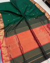 Indiehaat | Maheshwari Silk Heavy Pallu Green Saree | Elegant