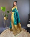 Indiehaat | Soft Silk Contrast Zari Woven Green Saree