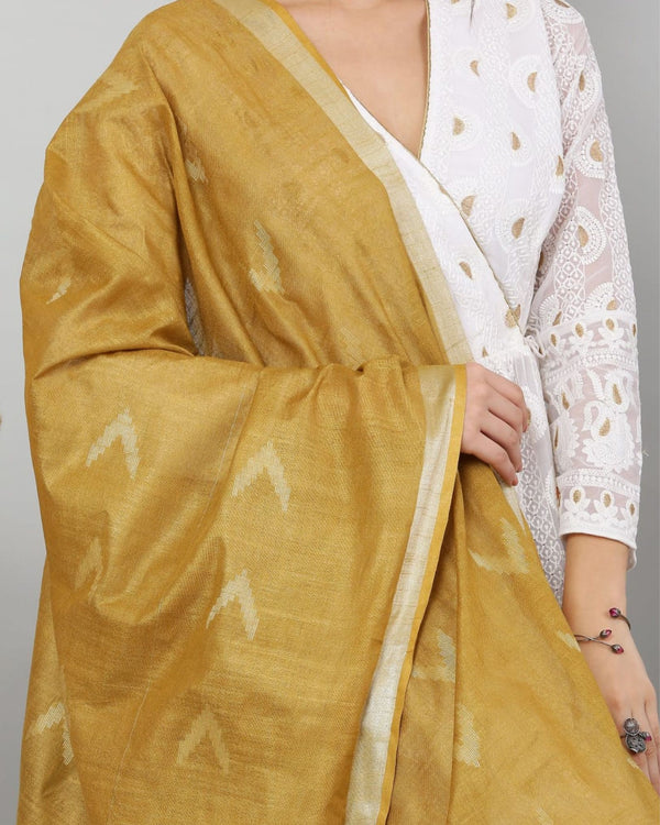 Indiehaat | Pure Cotton Mustard Ikkat Dupatta