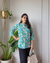 Indiehaat | Pure Cotton Peplum Top Green Blockprinted