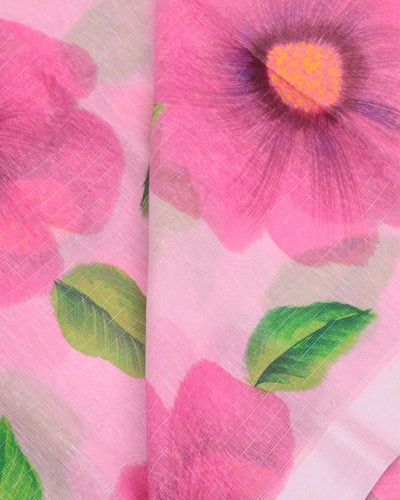 Indiehaat | Kota Linen Hand Painted Pink Saree | Artistry