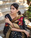 Indiehaat | Banarasi Brocade Silk Linen Black Saree