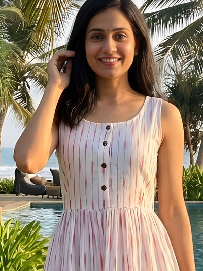 Crisp Pure Cotton White Ikkat Dress