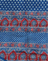 Indiehaat | Ajrakh Blockprint Modal Silk Lagdi Patta Blue Saree