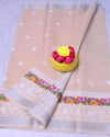 Indiehaat | Kota Doria Beige Saree Embroidery with Running Blouse