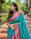 Indiehaat | Paithani Silk Green Zari Weaving Saree