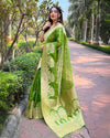 Indiehaat | Organza Floral Rainbow Zari Woven Green Saree