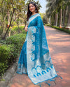 Indiehaat | Organza Floral Rainbow Zari Woven Blue Saree