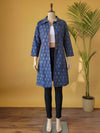 Avaran Roop Pure Cotton Blockprint Winter Jacket Slate Blue