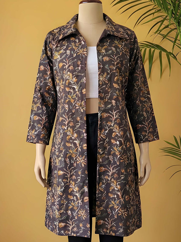 Avaran Roop Pure Cotton Blockprint Winter Jacket Mocha Brown