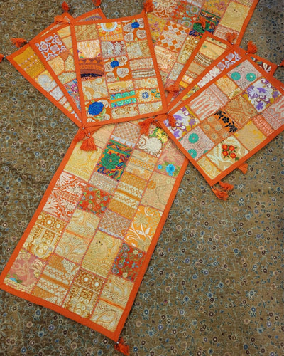 Indiehaat|Kambadiya Zesty Orange Runner & Mats Set|Unique DÃƒÂ©cor