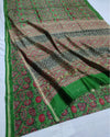 Indiehaat | Chanderi Silk Ajrakh Print Saree Green