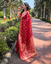 Indiehaat | Organza Floral Dual Zari Woven Red Saree