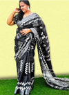 Unique Slub Linen Saree Batik Print Black