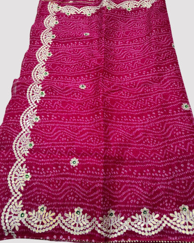 Indiehaat | Kota Cotton Bandhej Gota Patti Pink Saree