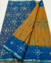 Indiehaat | Kota Cotton Bandhej Shibori Saree Brown & Blue